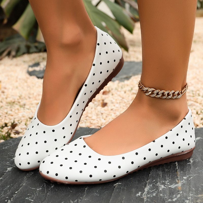 Shoes For Women Flats - Dames Witte Polka Dot Flats Ronde