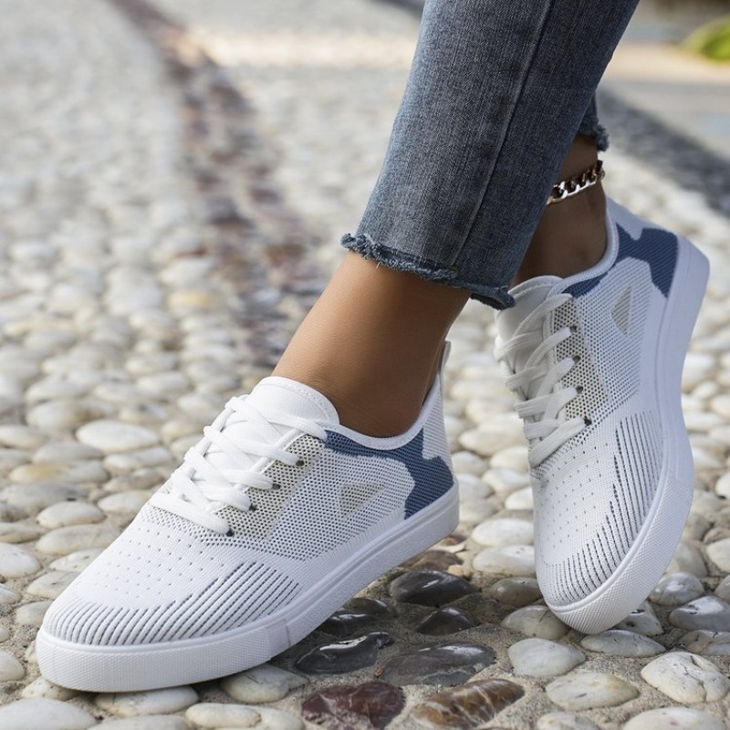 Women Shoes Tennis - Dames Casual Sneakers Geweven Look Veterschoenen