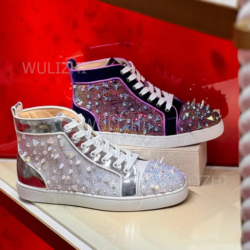 Women Shoes Tennis - Donkerpaarse kristallen rivet sneakers voor heren,